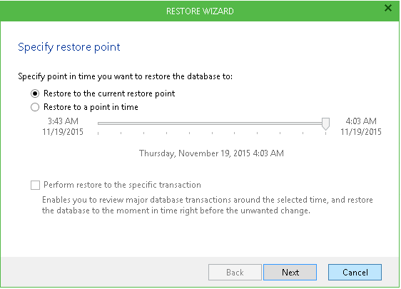 Restoring a Database to Current Restore Point