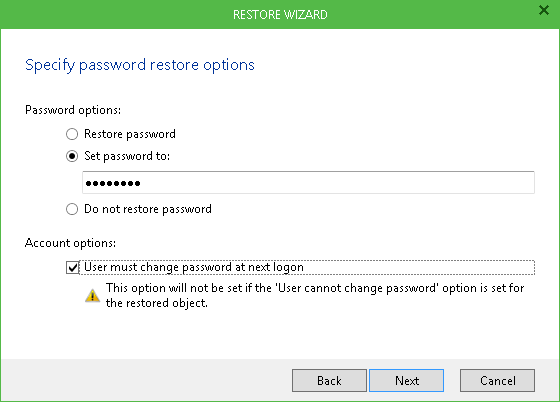 Step 3. Specify Password Restore Options 