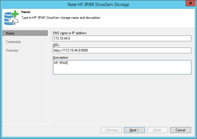 Step 2. Specify HP 3PAR Web Services API Address