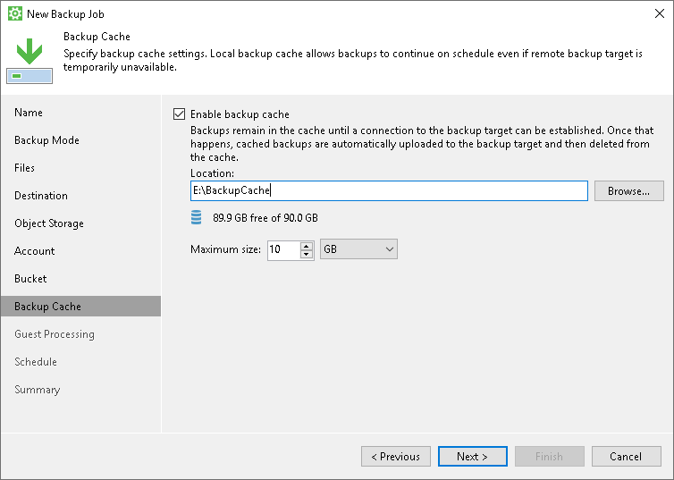 Step 9. Specify Backup Cache Settings