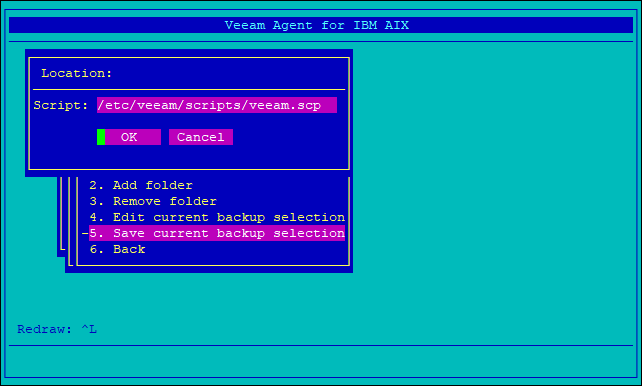 Saving Current Backup Selection