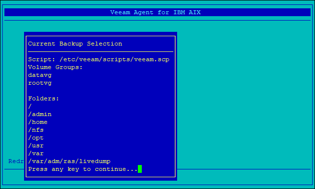 Viewing Current Backup Selection