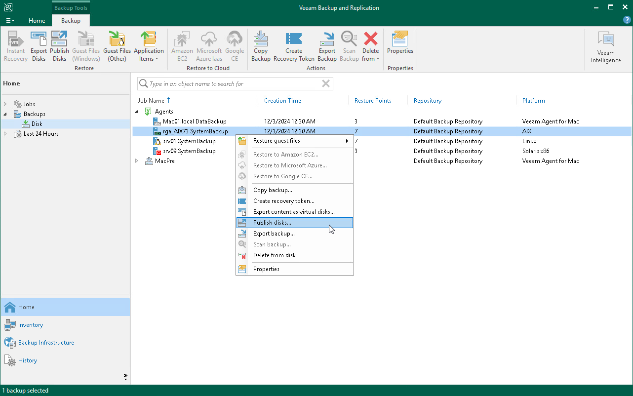 Launch Pubish Disks Wizard