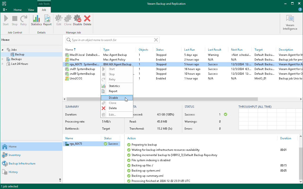 Disable Veeam Agent Backup Job