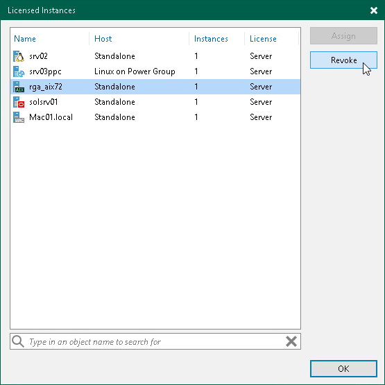 Viewing Licensed Veeam Agents and Revoking License