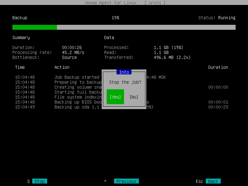 Stopping Backup Job