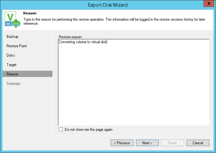 Step 5. Specify Restore Reason