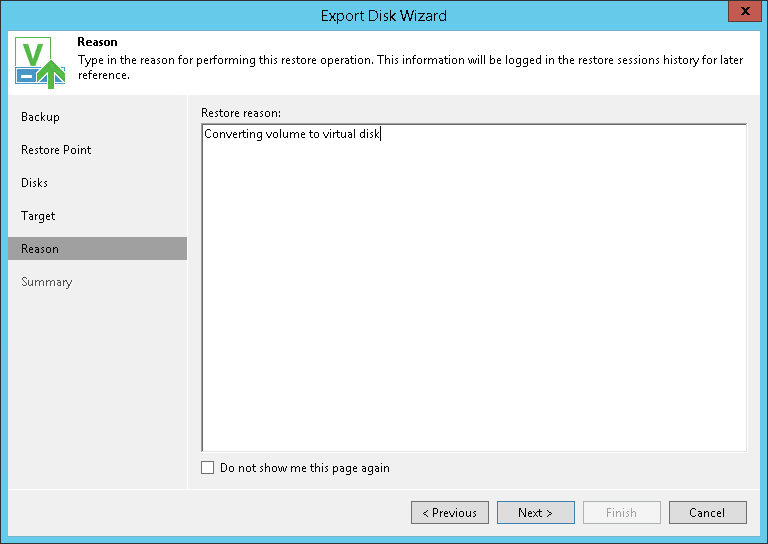 Step 5. Specify Restore Reason
