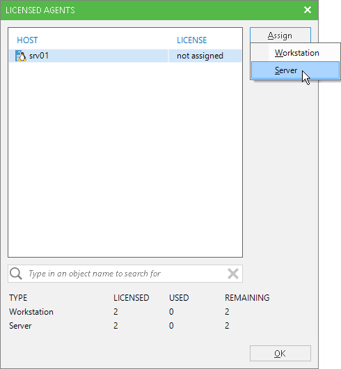 Assigning License to Veeam Agent