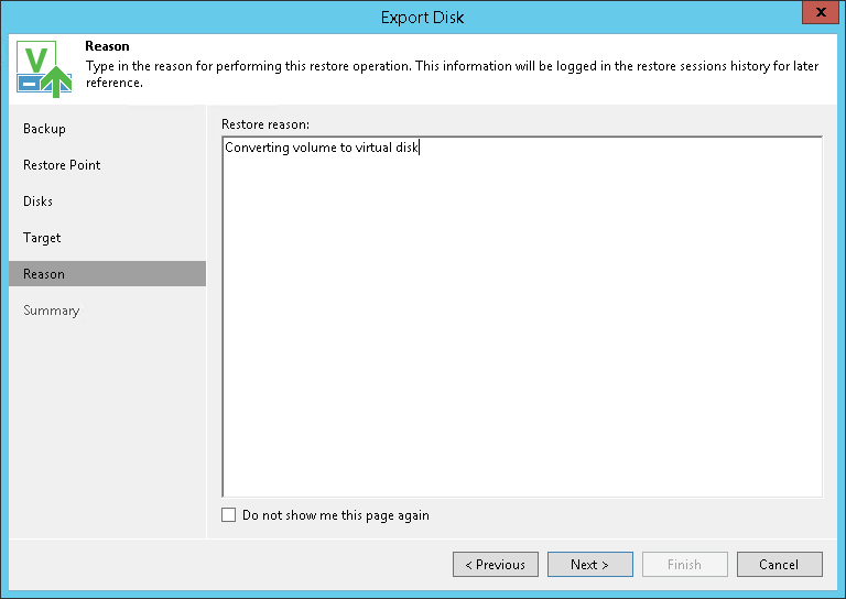Step 5. Specify Restore Reason