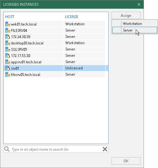 Assigning License to Veeam Agent