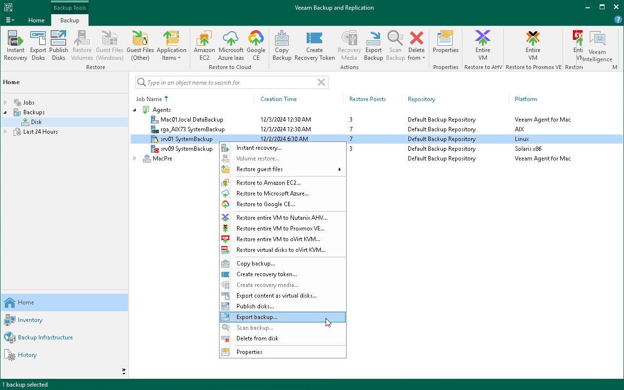 Export Restore Point to Full Backup File