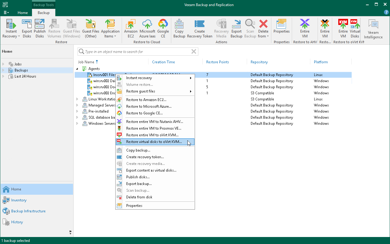 Restore Disk from Veeam Agent Backup to oVirt KVM