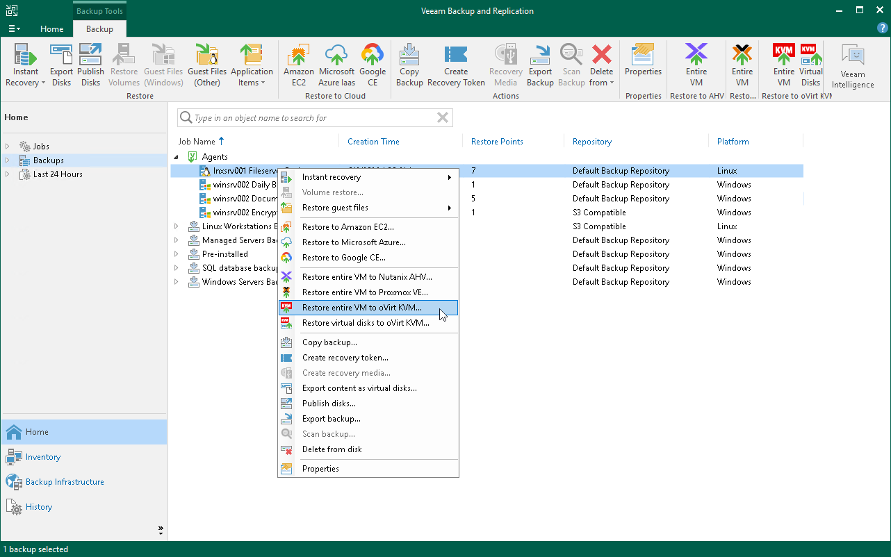 Restore Veeam Agent Backup to oVirt KVM