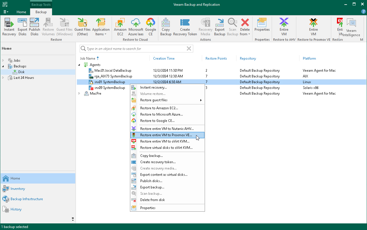 Restore Veeam Agent Backup to Proxmox VE