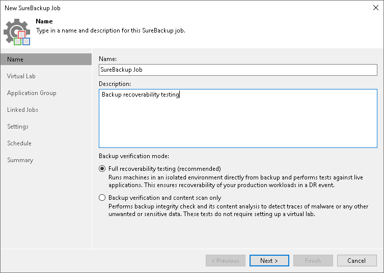 Launch SureBackup Wizard Using SureBackup