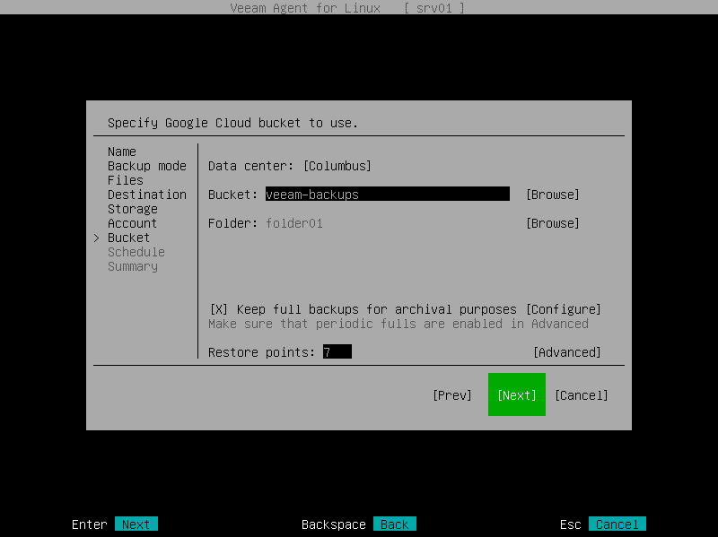 Google Cloud Storage Settings