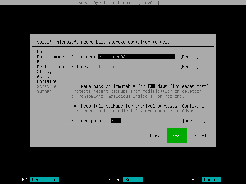 Microsoft Azure Storage Settings