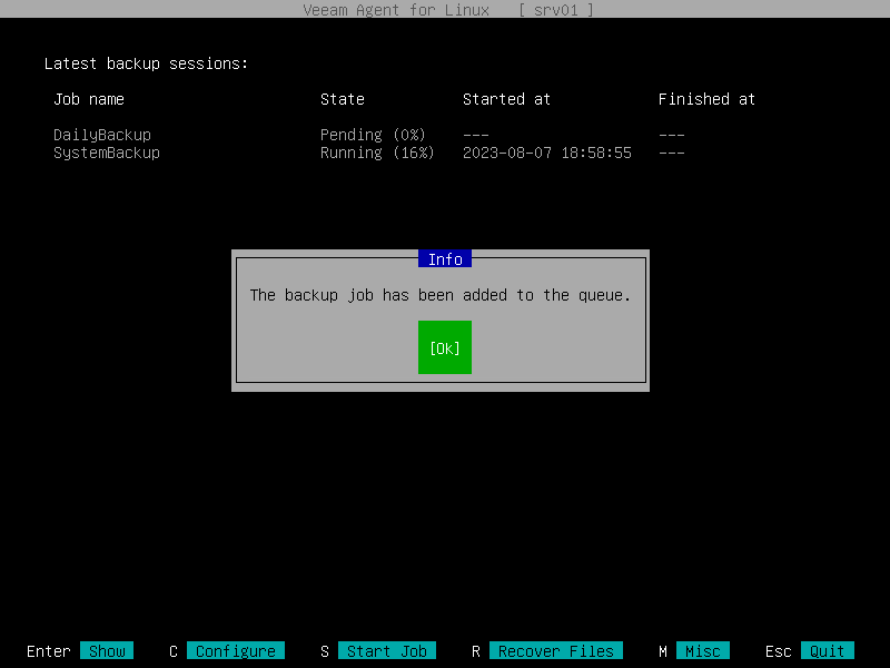 Starting Backup Job from Control Panel