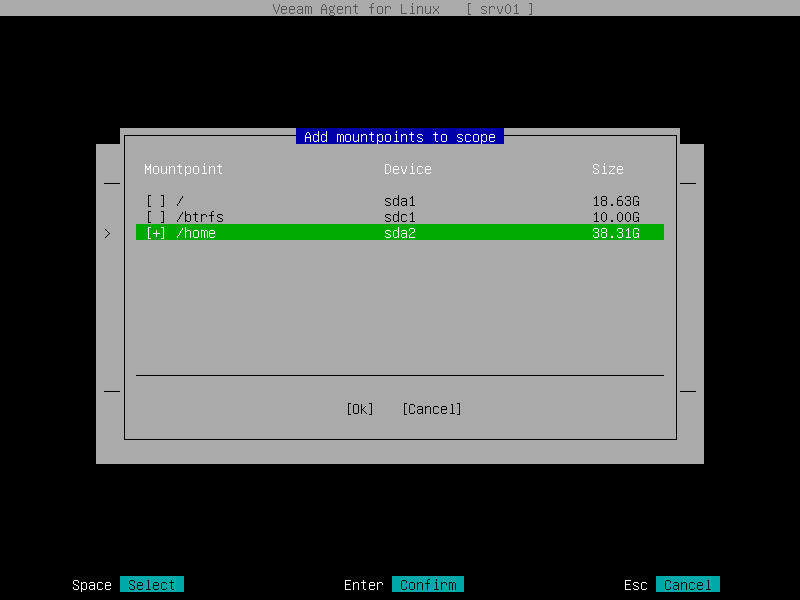 Selecting Volumes to Back Up