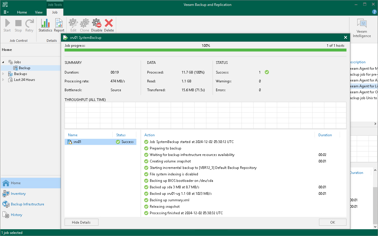 View Veeam Agent Backup Job Statistics