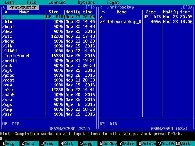 Working with Midnight Commander