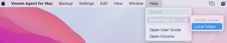 Exporting Logs with Control Panel and Status Bar Menu