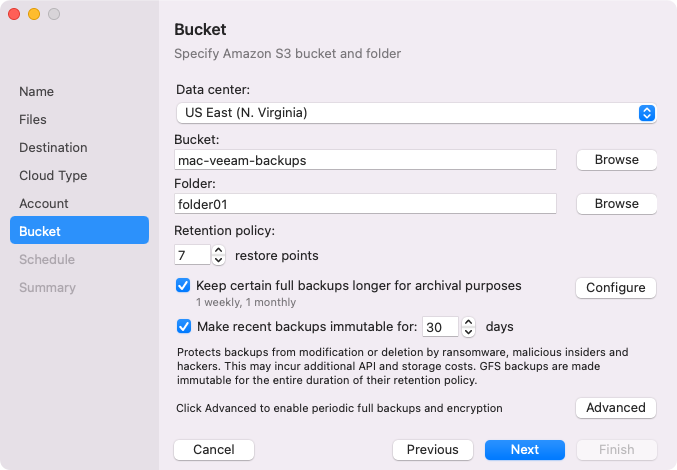 Specifying Settings for Amazon S3 Repository