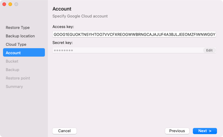 Specifying Settings for Google Cloud Repository