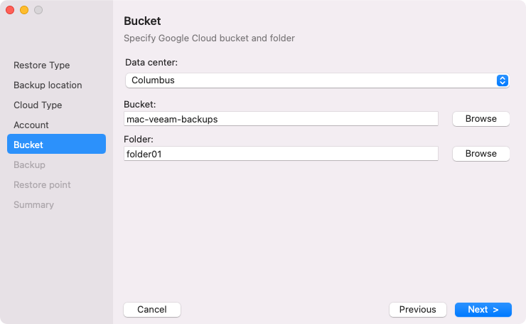 Specifying Settings for Google Cloud Repository