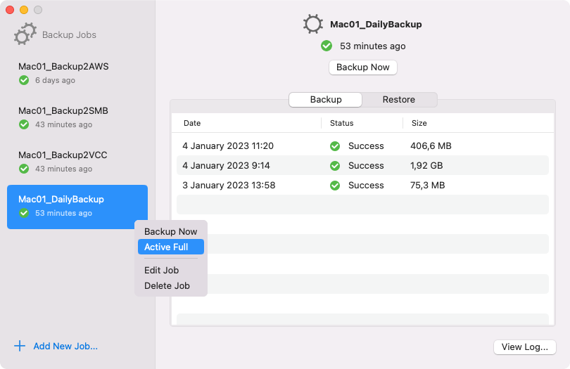Creating Active Full Backup
