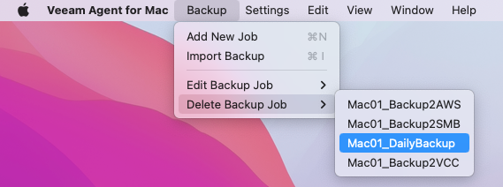 Deleting Backup Job