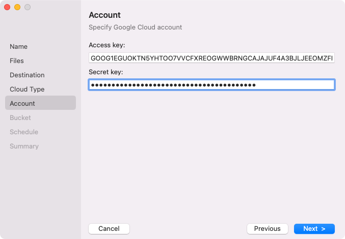 Google Cloud Storage Settings