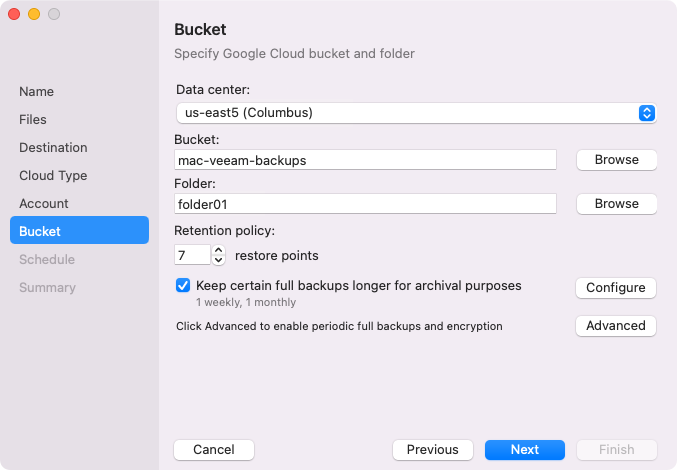 Google Cloud Storage Settings