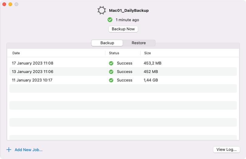 Viewing List of Backup Jobs