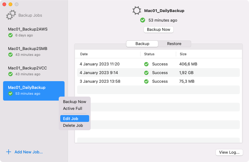 Editing Backup Job Settings