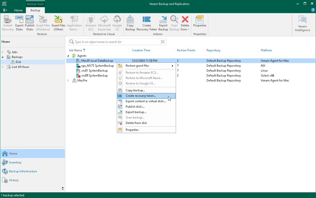 Create Recovery Token