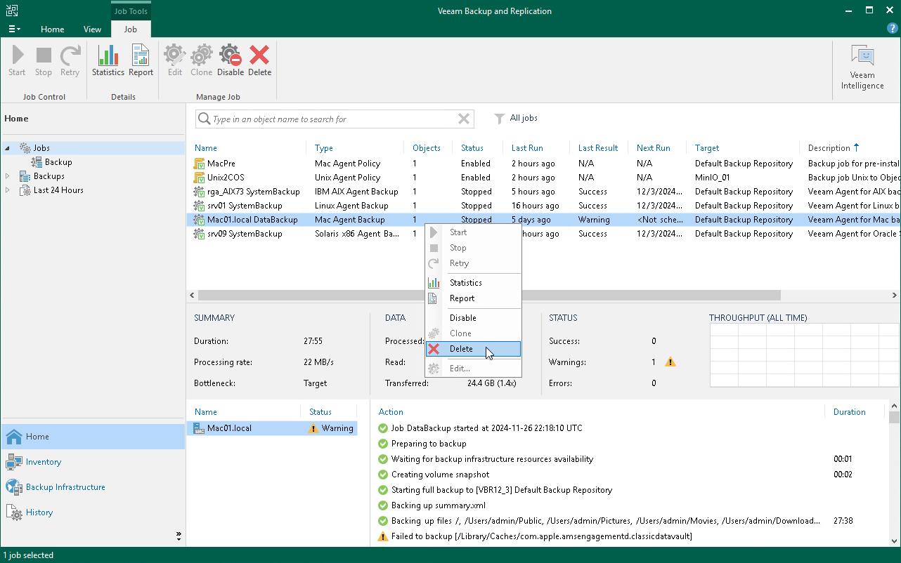 Delete Veeam Agent Backup Job