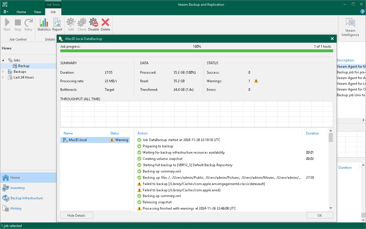 View Veeam Agent Backup Job Statistics