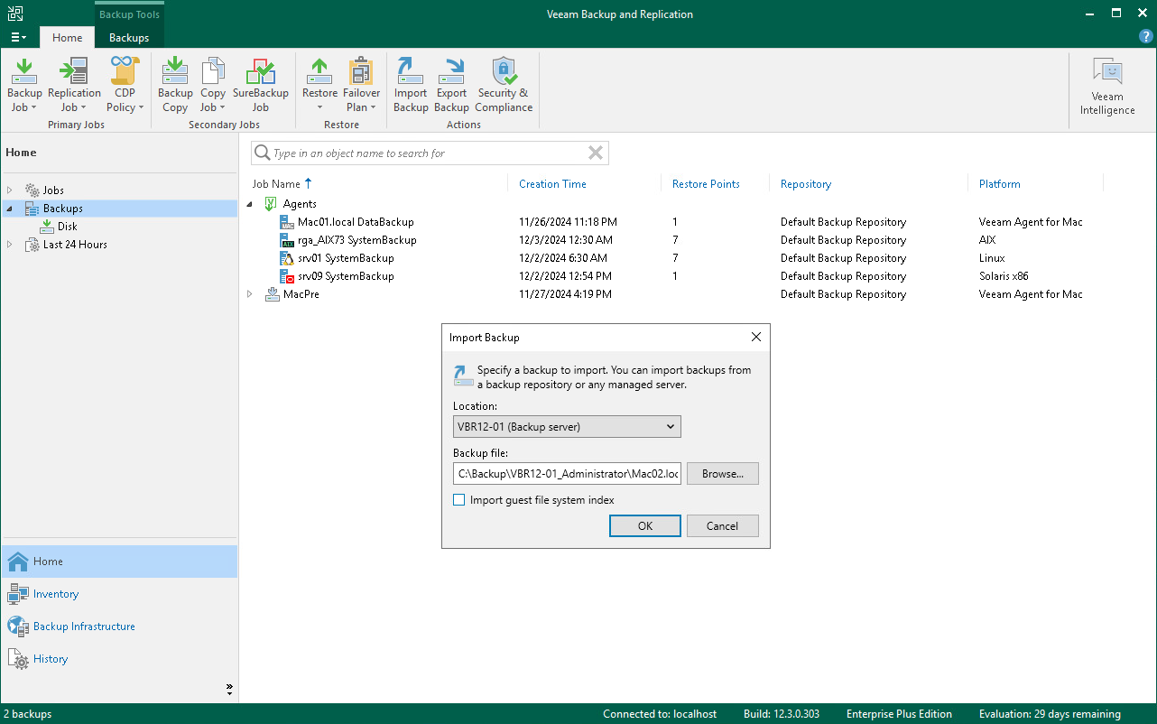 Import Veeam Agent Backups