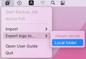 Exporting Logs with Control Panel and Status Bar Menu