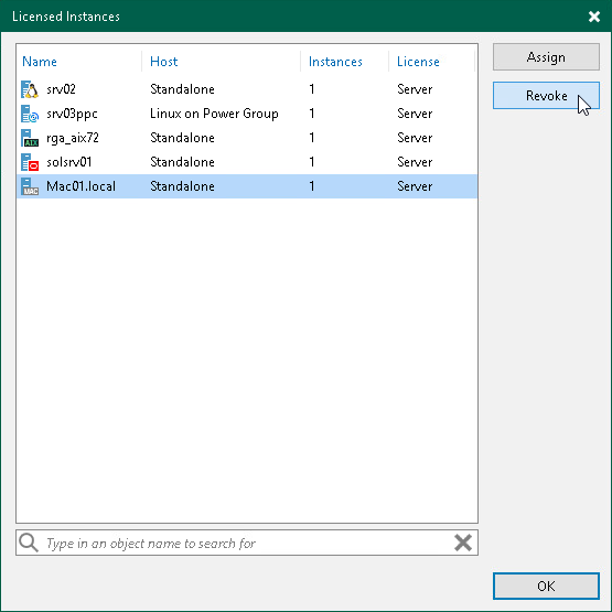 Viewing Licensed Veeam Agents and Revoking License