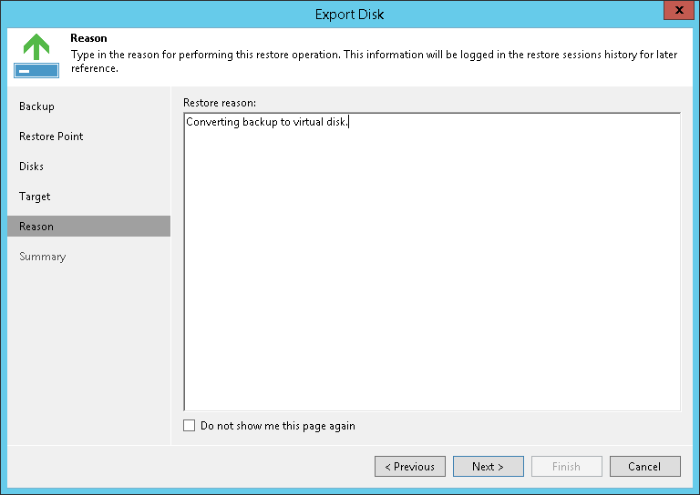 Step 5. Specify Restore Reason