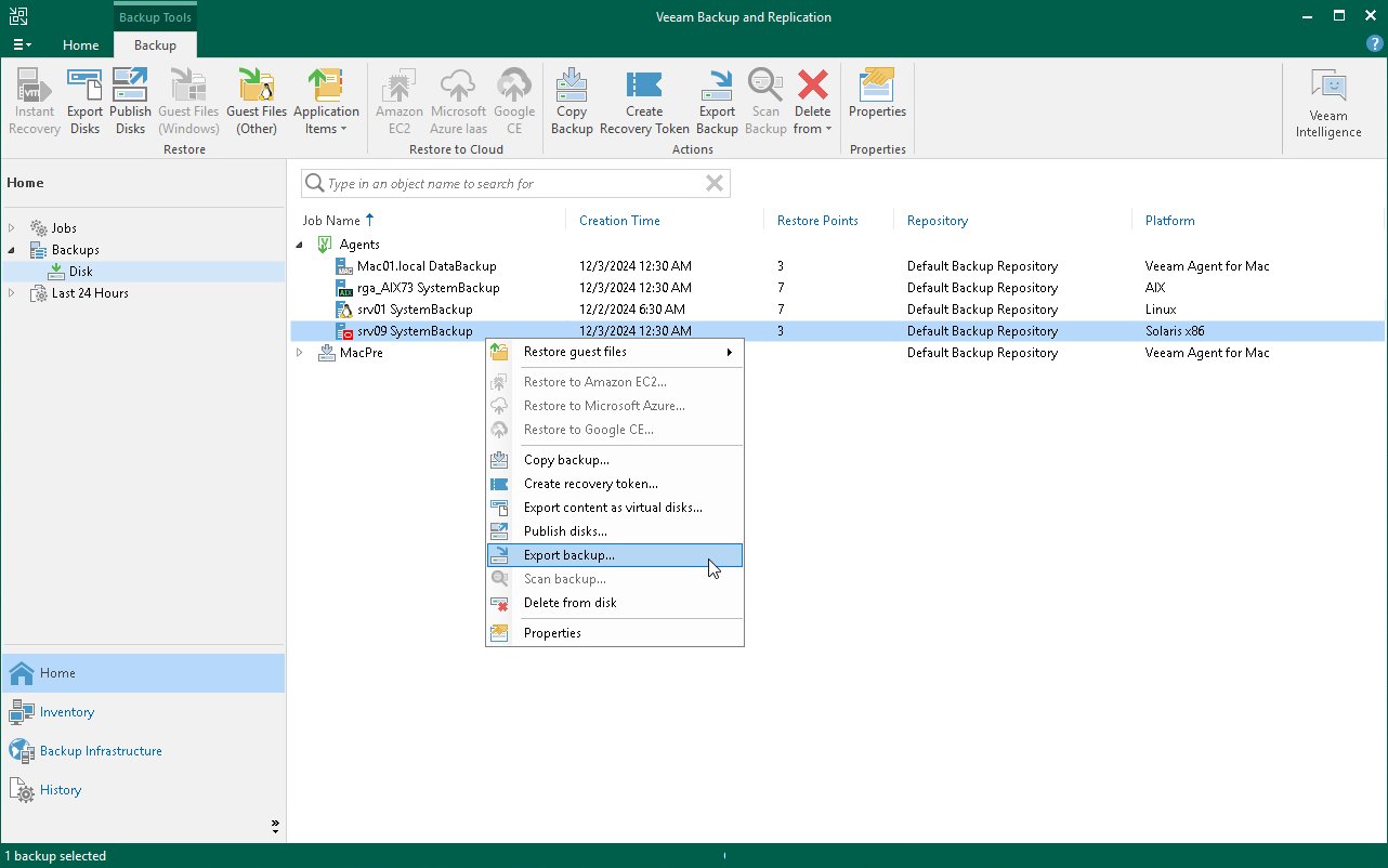 Export Restore Point to Full Backup File