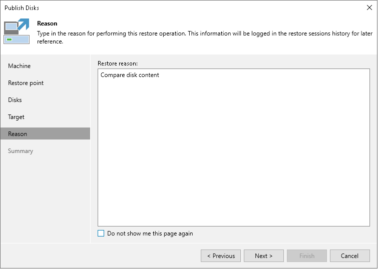Specify Restore Reason Step 6. Specify Restore Reason