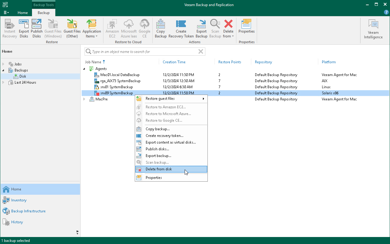 Delete Veeam Agent Backup from Disk