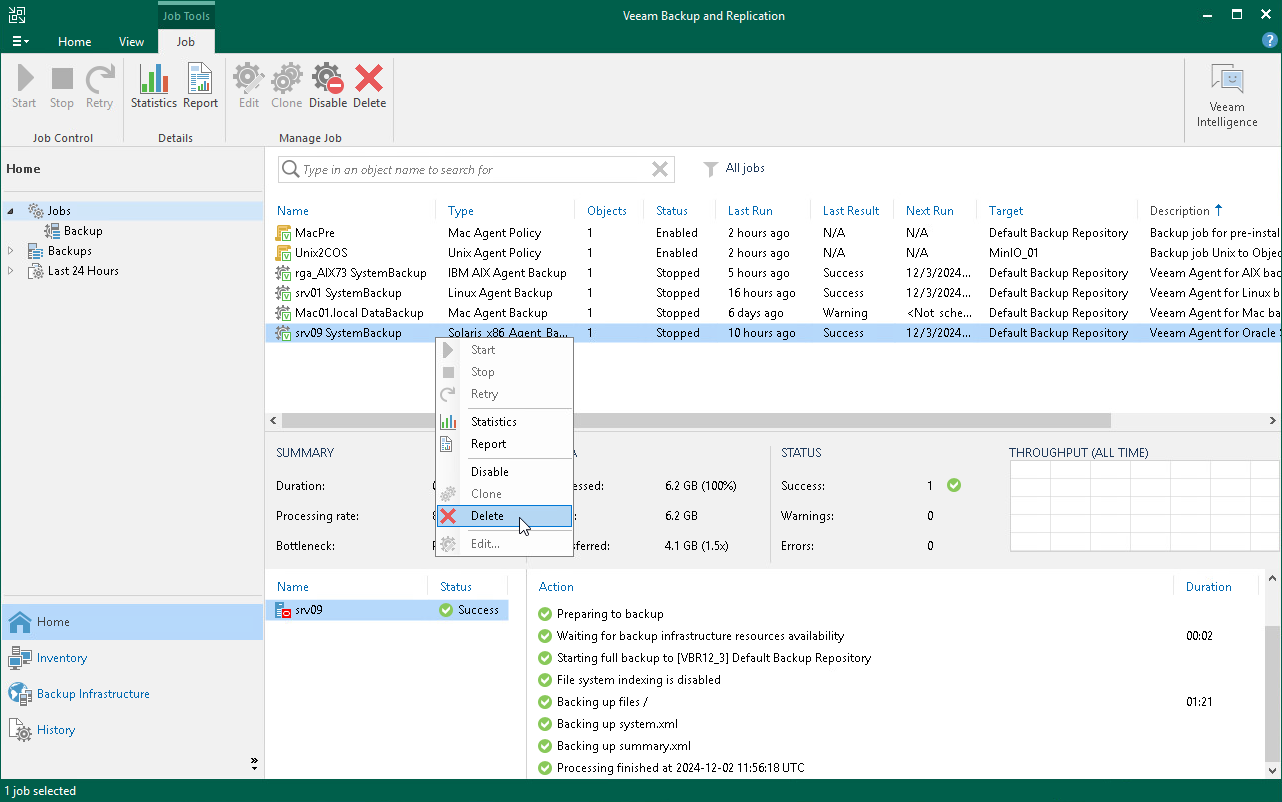 Delete Veeam Agent Backup Job