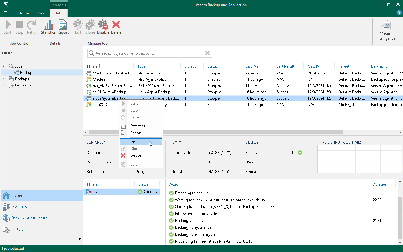 Disable Veeam Agent Backup Job