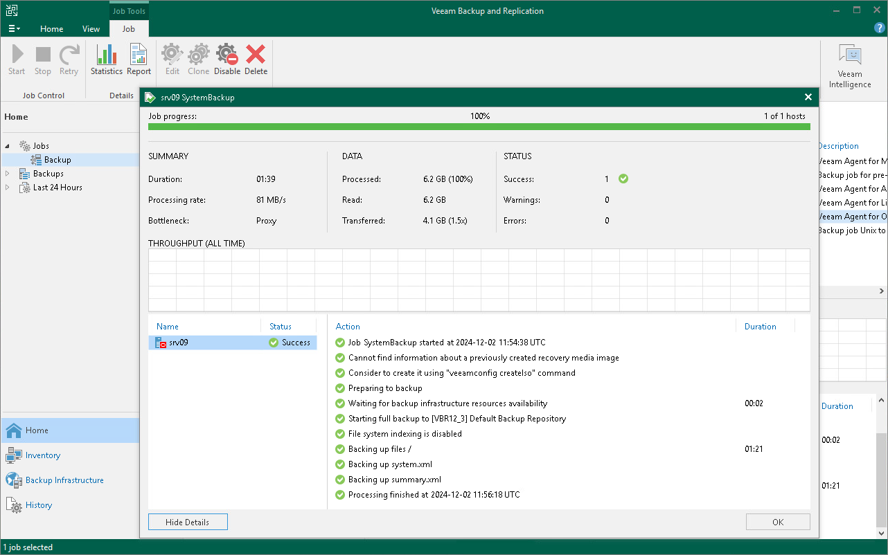 View Veeam Agent Backup Job Statistics