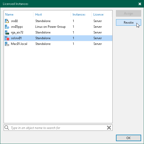 Viewing Licensed Veeam Agents and Revoking License